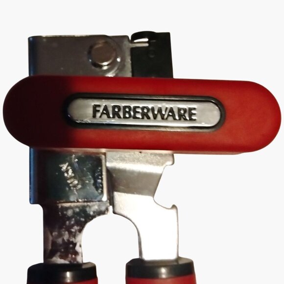 Farberware Heavy Duty Can Opener Vintage Swing Away Soft Grip Red Handles USA - Picture 4 of 7